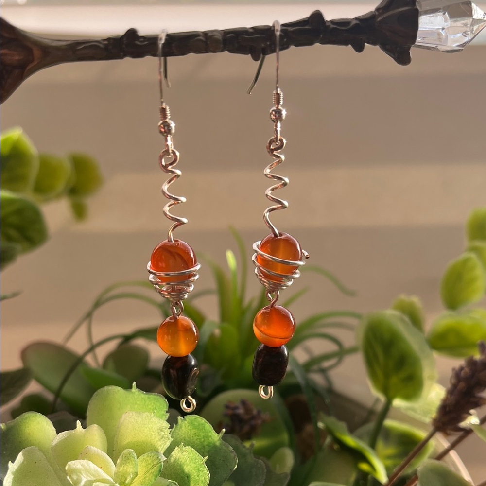Carnelian and Mahogany Obsidian Spiral Floating Earrings